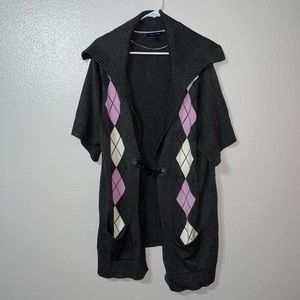 Tommy Hilfiger Short Sleeve Long Line Cardigan Academia Diamond Print Size 3X